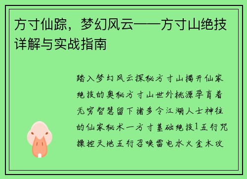 方寸仙踪，梦幻风云——方寸山绝技详解与实战指南